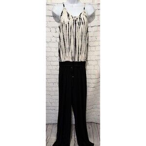 Venus Black & White Tie Dye Rayon Blend Pant Jumpsuit V-neck Adjustable Strap M